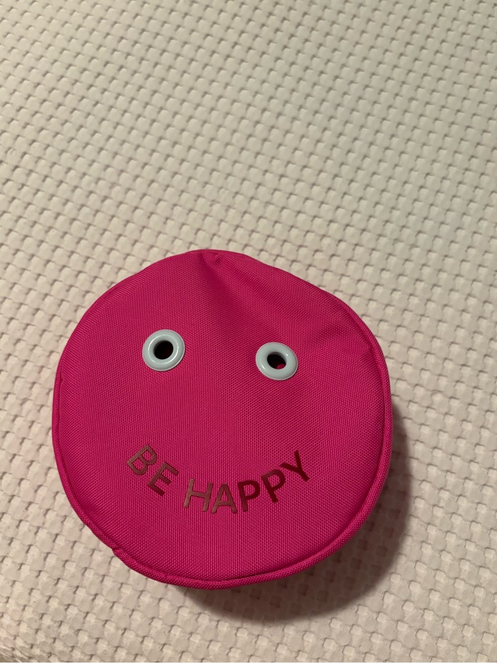 lululemon athletica Pink "Be Happy" Round Cosmetic Pouch